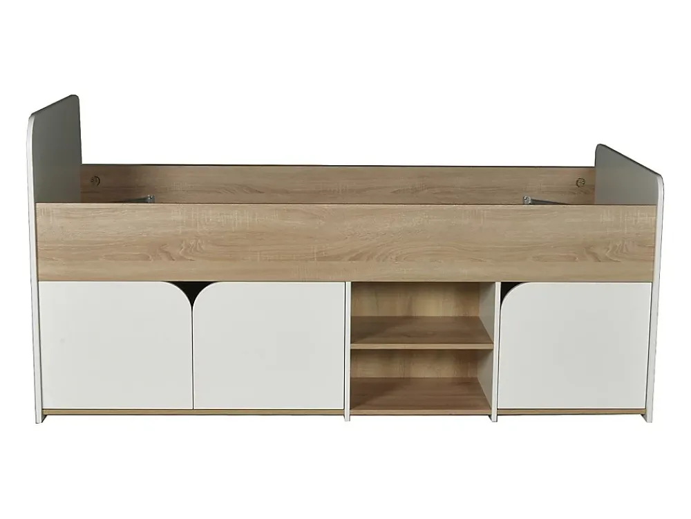 Vente-unique Lit 90 x 190 cm avec rangements - Coloris : Naturel et blanc - LOSTYA* Lit Avec Rangement