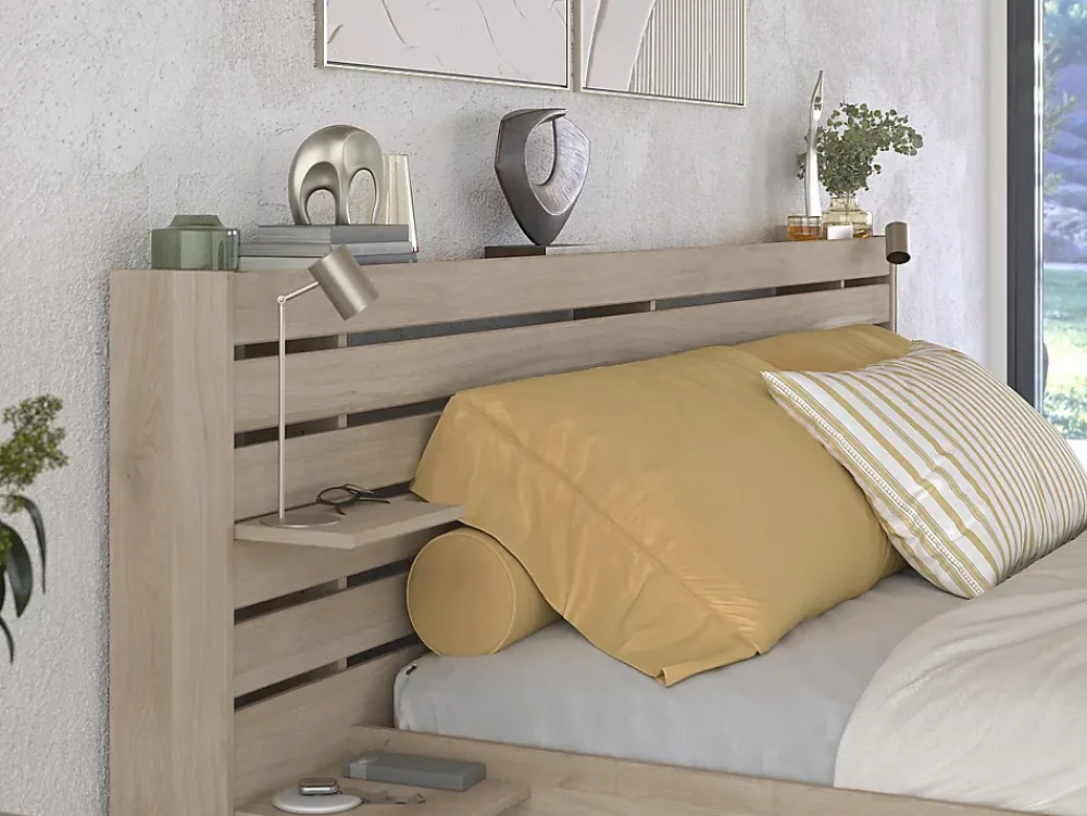 Vente-unique Lit 180 x 200 cm avec rangements - Coloris : Naturel - TENALIA* Lit Avec Rangement