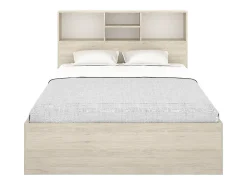 Lit 140 x 190 cm avec rangements - Coloris : Naturel et blanc + Sommier + Matelas - VARDIEL><noscript><img width=