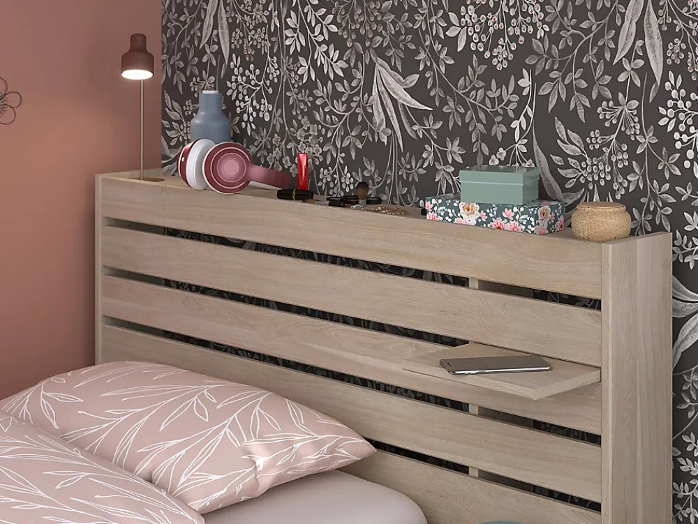 Lit 90 x 190/200 cm avec rangements - Coloris : Naturel + Sommier - TENALIA>Vente-unique Sale