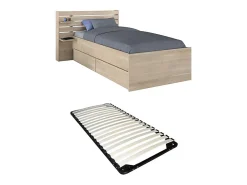 Lit 90 x 190/200 cm avec rangements - Coloris : Naturel + Sommier - TENALIA><noscript><img width=