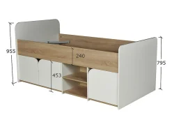 Lit 90 x 190 cm avec rangements - Coloris : Naturel et blanc + Sommier - LOSTYA><noscript><img width=