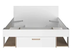 Lit 140 x 190/200 cm avec rangements - Blanc et naturel + Sommier - KINSELIA><noscript><img width=