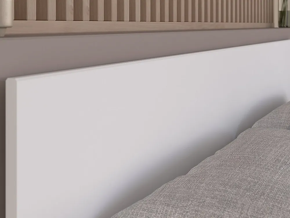 Lit 140 x 190/200 cm avec rangements - Blanc et naturel + Sommier - KINSELIA>Vente-unique Outlet