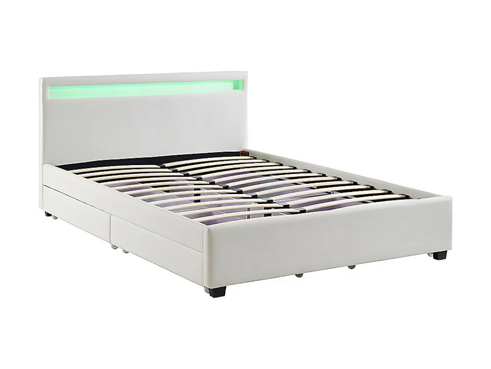 Lit 140 x 190 cm avec rangements - Simili blanc avec LEDs + Matelas - ALOIS II>Vente-unique