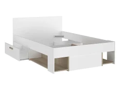 Lit 120 x 190/200 cm avec rangements - Blanc et naturel + Sommier - KINSELIA><noscript><img width=