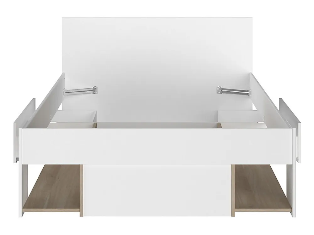 Lit 120 x 190/200 cm avec rangements - Blanc et naturel + Sommier - KINSELIA>Vente-unique New