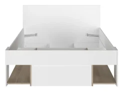 Lit 120 x 190/200 cm avec rangements - Blanc et naturel + Sommier - KINSELIA><noscript><img width=