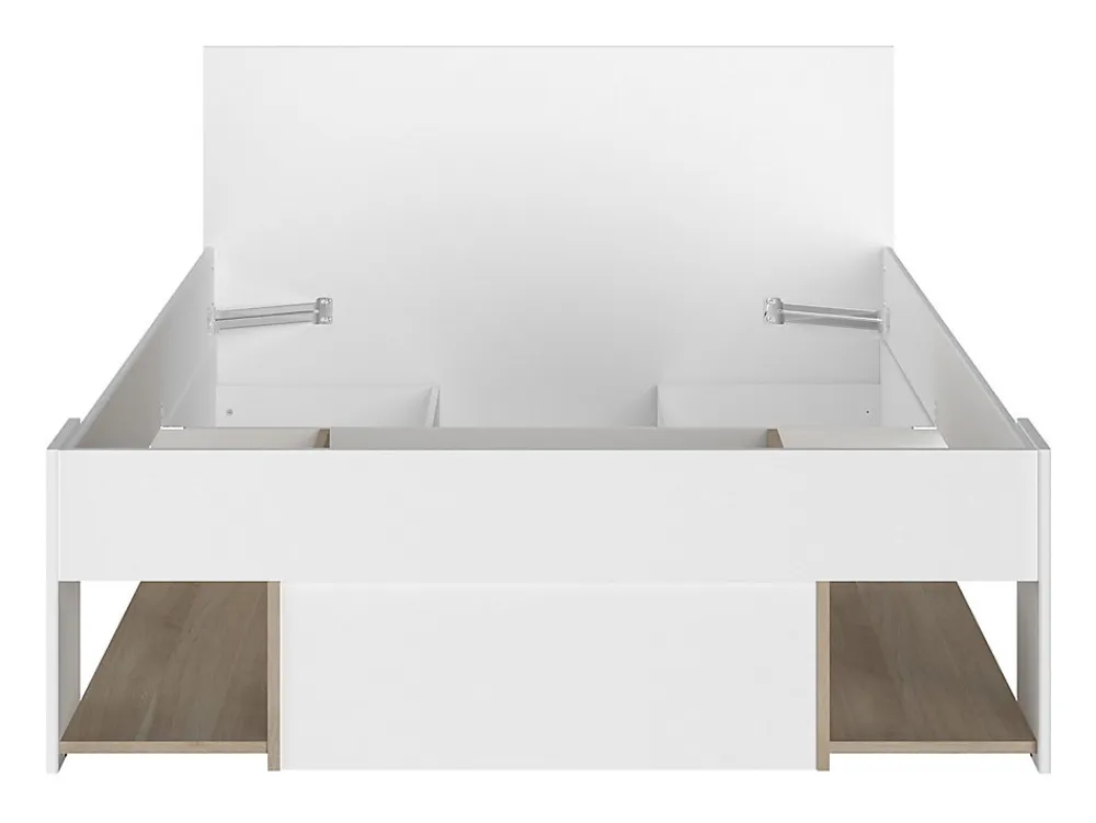 Lit 120 x 190/200 cm avec rangements - Blanc et naturel + Sommier - KINSELIA>Vente-unique New