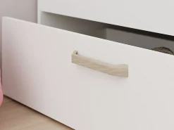 Lit 120 x 190/200 cm avec rangements - Blanc et naturel + Sommier - KINSELIA><noscript><img width=