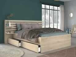 Lit 160 x 200 cm avec rangements - Coloris : Naturel + Sommier - TENALIA II>Vente-unique Hot