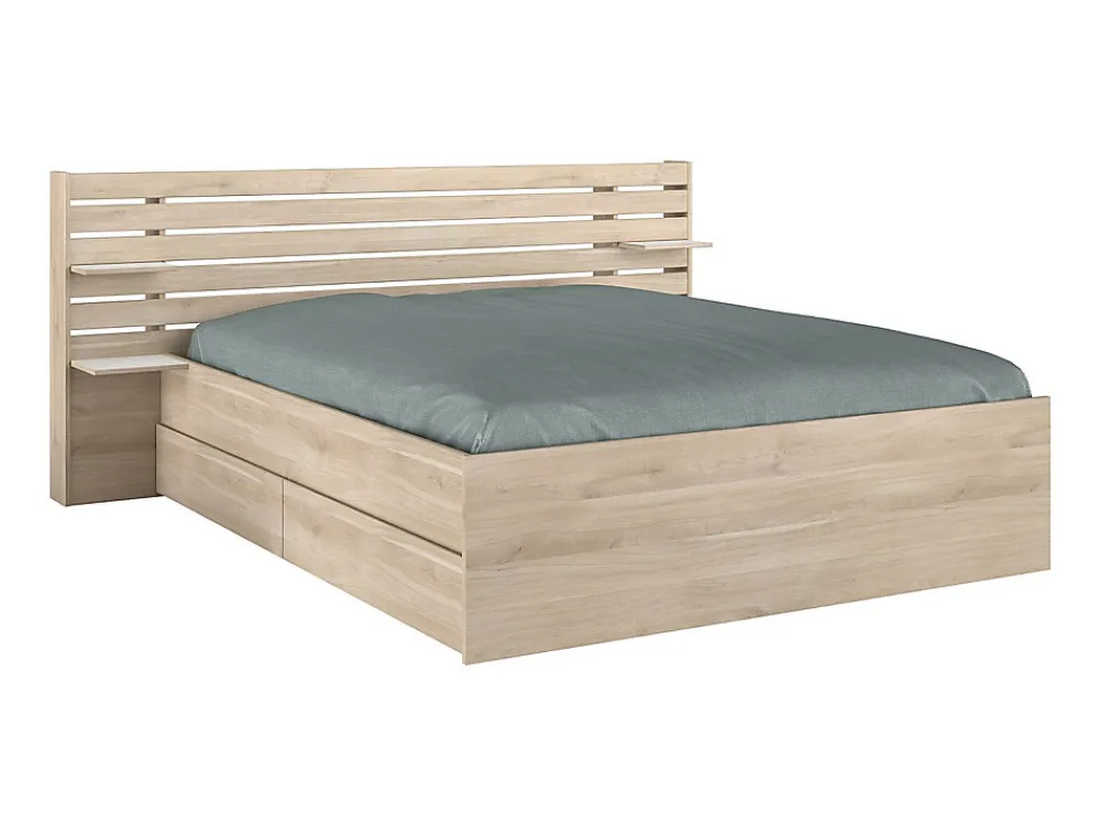 Lit 160 x 200 cm avec rangements - Coloris : Naturel + Sommier - TENALIA II>Vente-unique Hot