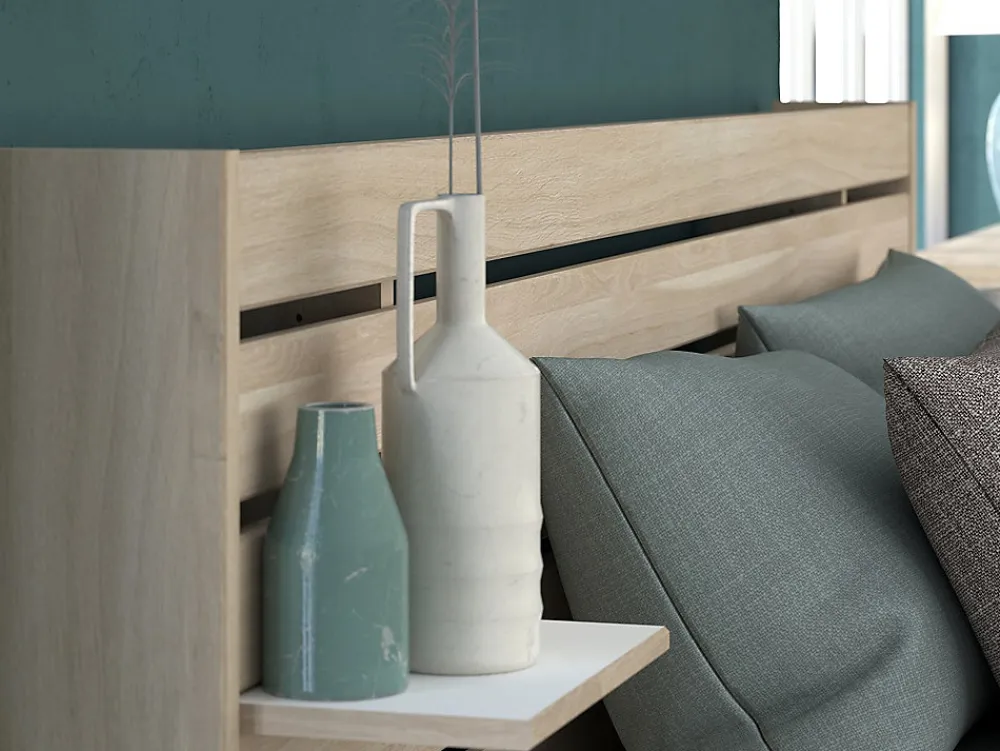 Lit 160 x 200 cm avec rangements - Coloris : Naturel + Sommier - TENALIA II>Vente-unique Hot