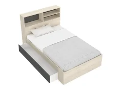 Vente-unique Lit 120 x 190 cm avec rangements - Coloris : Naturel et anthracite + Sommier + Matelas - VARDIEL* Lit Avec Rangement