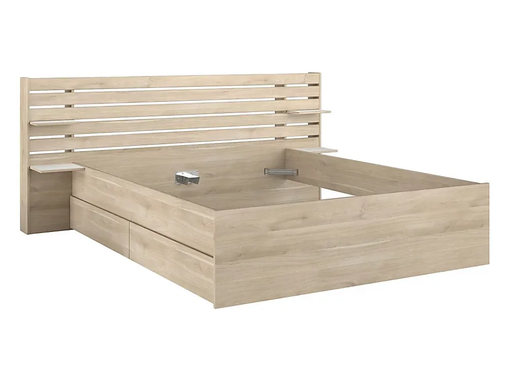 Vente-unique Lit 160 x 200 cm avec rangements - Coloris : Naturel - TENALIA II* Lit Avec Rangement
