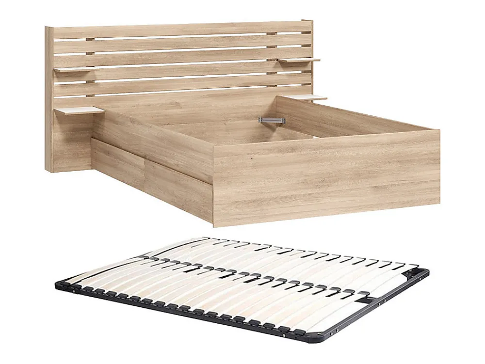 Lit 140 x 190/200 cm avec rangements - Coloris : Naturel + Sommier - TENALIA II>Vente-unique Hot
