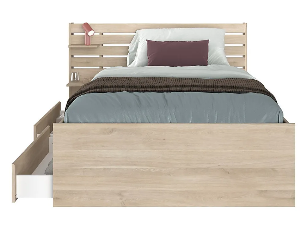 Lit 120 x 190 cm avec rangements - Coloris : Naturel - TENALIA>Vente-unique Outlet