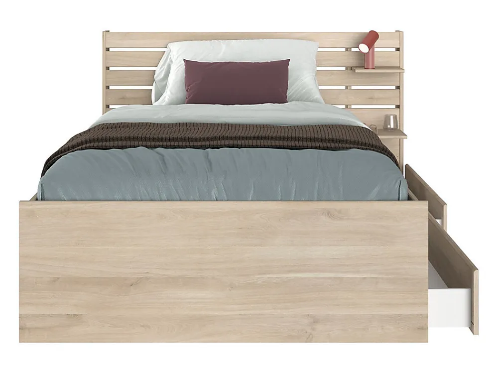 Lit 120 x 190 cm avec rangements - Coloris : Naturel - TENALIA>Vente-unique Outlet