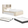 Lit 120 x 190 cm avec rangements - Coloris : Naturel et blanc + Sommier + Matelas - VARDIEL>Vente-unique Outlet