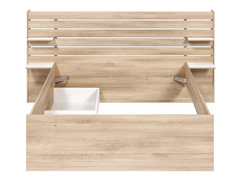Vente-unique Lit 140 x 190/200 cm avec rangements - Coloris : Naturel + Sommier + Matelas - TENALIA II* Lit Avec Rangement