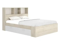 Lit 140 x 190 cm avec rangements - Coloris : Naturel et blanc - VARDIEL>Vente-unique Best