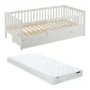 Lit 90 x 190 cm avec tiroir - Pin et MDF - Blanc + Matelas - PROVIATI>Vente-unique Hot