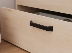 Vente-unique Lit 140 x 190/200 cm avec tête de lit et rangements - Coloris : Naturel et noir + Sommier + Matelas - KINSELIA* Lit Avec Rangement