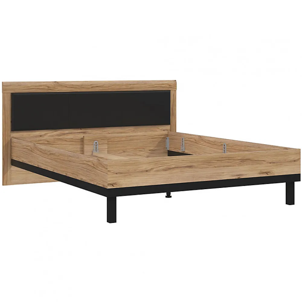 Lit 160 x 200 cm avec tête de lit décor bois chêne et noir - KAMILA>Meubletmoi New