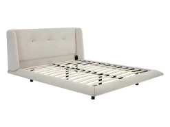 Vente-unique Lit 140 x 190 cm avec tête de lit capitonnée - Tissu - Beige - PENAVI* Lit Double