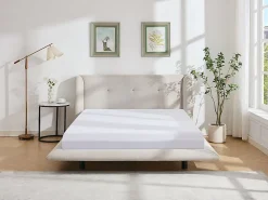 Vente-unique Lit 140 x 190 cm avec tête de lit capitonnée - Tissu - Beige - PENAVI* Lit Double