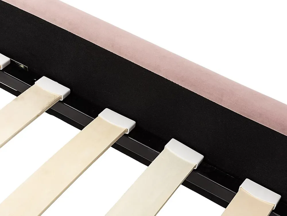 Vente-unique Lit 140 x 190 cm avec tête de lit ondulée - Velours - Vieux rose + Matelas - SAGALI* Lit Double