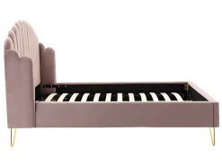 Vente-unique Lit 140 x 190 cm avec tête de lit ondulée - Velours - Vieux rose + Matelas - SAGALI* Lit Double
