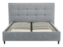 Lit 180 x 200 cm avec tête de lit capitonnée - Tissu - Gris + Matelas - NIRPIO><noscript><img width=