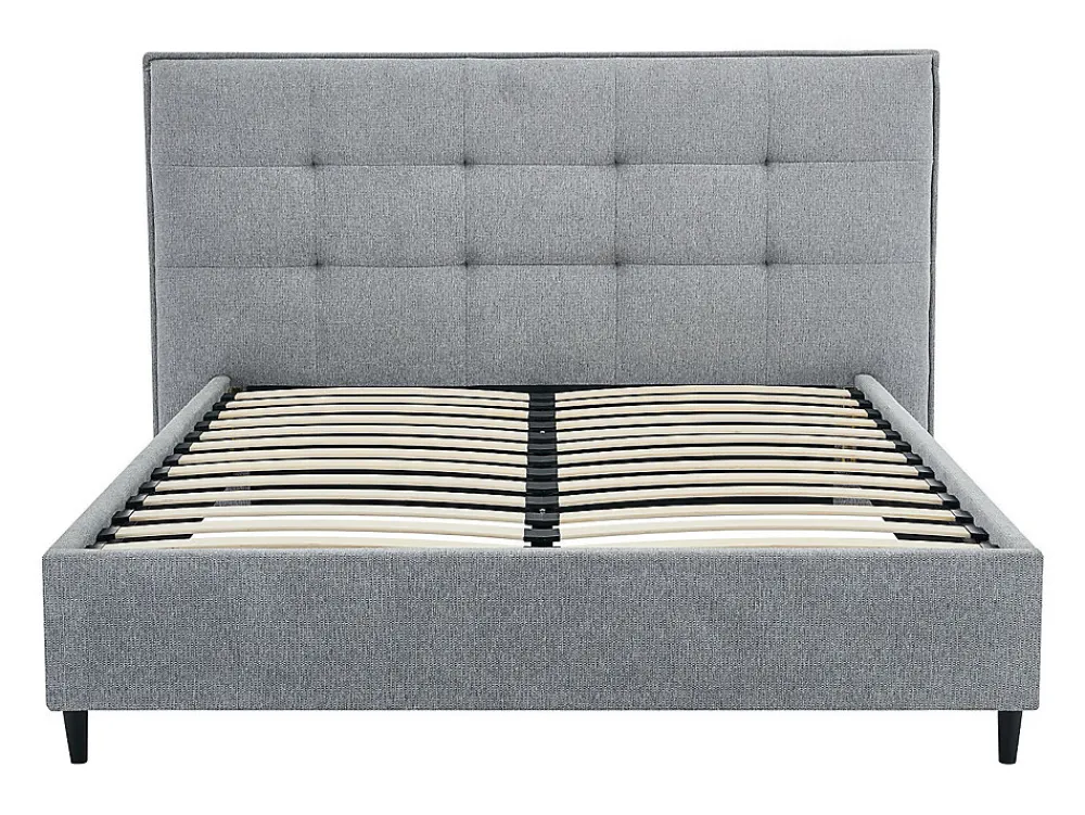 Lit 180 x 200 cm avec tête de lit capitonnée - Tissu - Gris + Matelas - NIRPIO>Vente-unique New