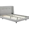 Vente-unique Lit 160 x 200 cm avec tête de lit capitonnée - Tissu - Gris clair + Matelas - PENAVI* Lit Double