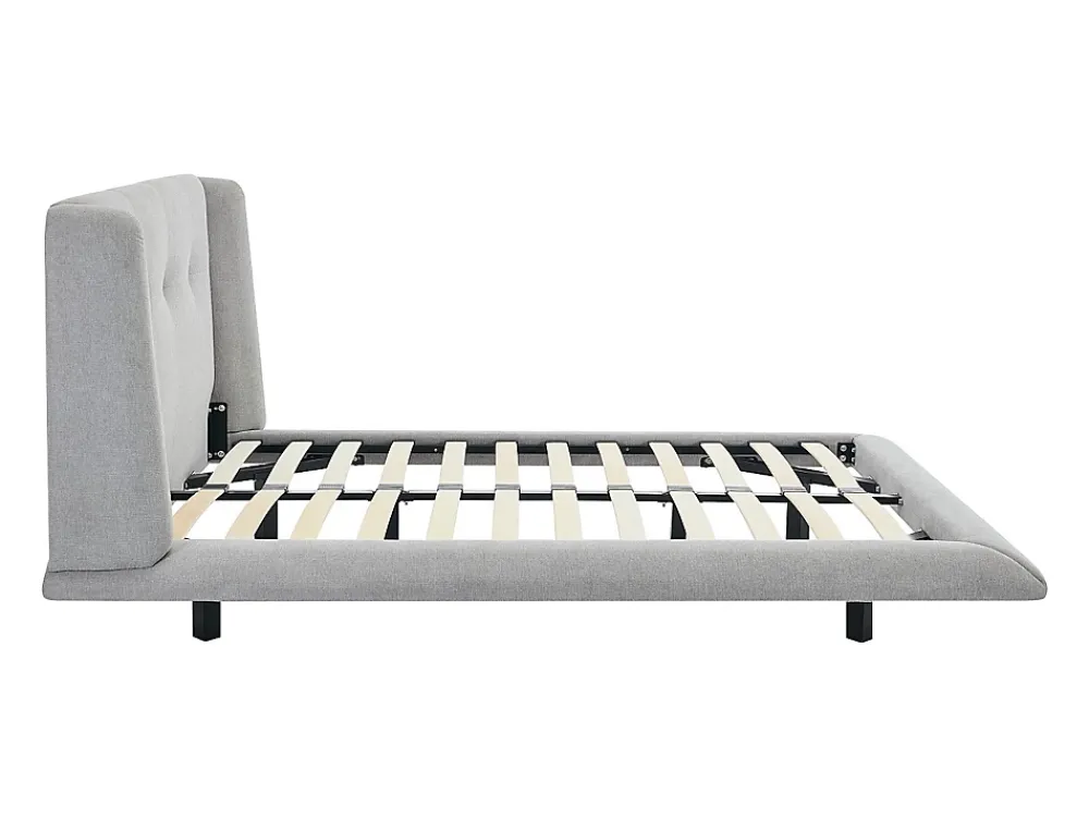 Vente-unique Lit 160 x 200 cm avec tête de lit capitonnée - Tissu - Gris clair + Matelas - PENAVI* Lit Double