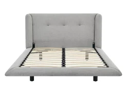 Vente-unique Lit 160 x 200 cm avec tête de lit capitonnée - Tissu - Gris clair + Matelas - PENAVI* Lit Double
