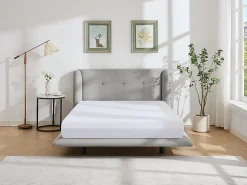 Vente-unique Lit 160 x 200 cm avec tête de lit capitonnée - Tissu - Gris clair + Matelas - PENAVI* Lit Double
