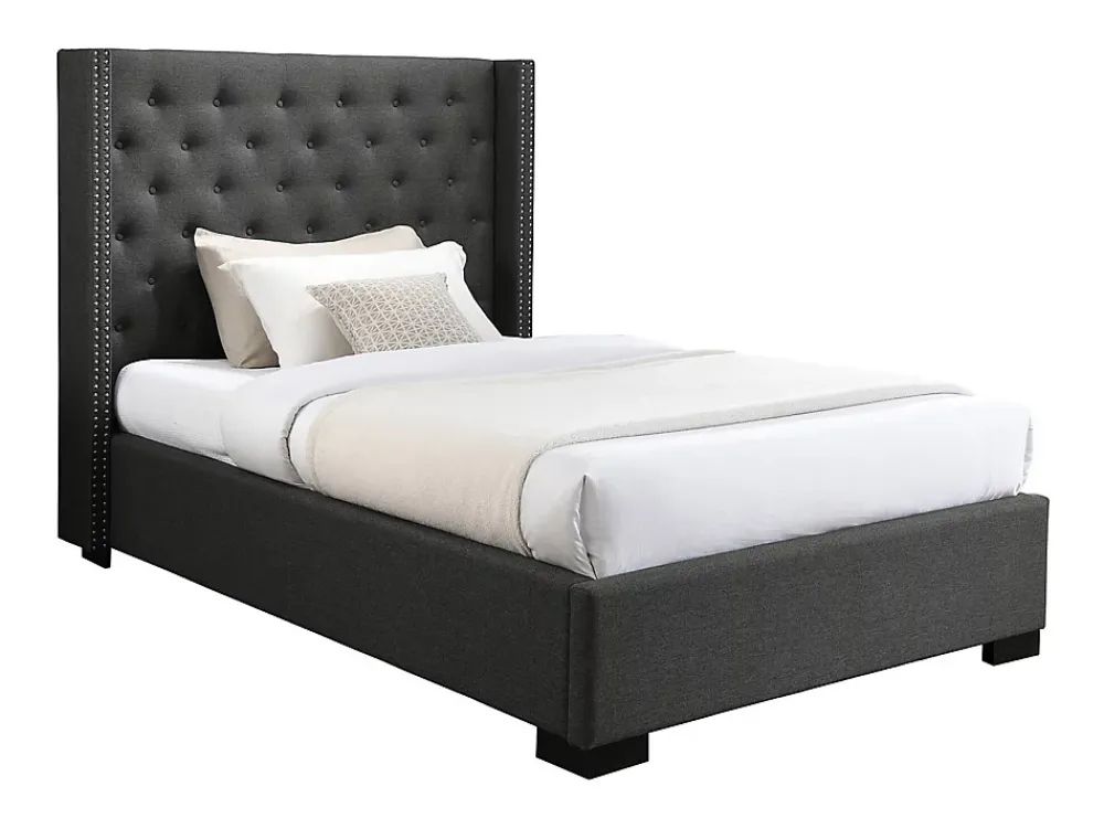 Vente-unique Lit 120 x 200 cm avec tête de lit capitonnée - Tissu - Gris - MASSIMO* Lit Simple