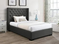 Vente-unique Lit 120 x 200 cm avec tête de lit capitonnée - Tissu - Gris - MASSIMO* Lit Simple