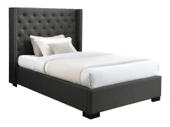 Vente-unique Lit 120 x 200 cm avec tête de lit capitonnée - Tissu - Gris - MASSIMO* Lit Simple