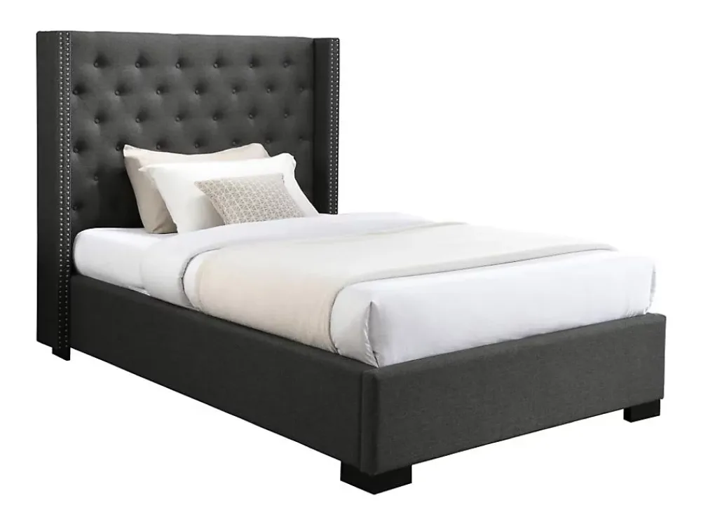 Vente-unique Lit 120 x 200 cm avec tête de lit capitonnée - Tissu - Gris - MASSIMO* Lit Simple