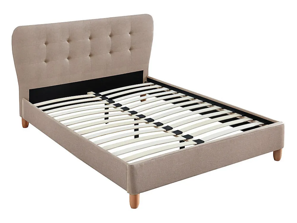 Lit 160 x 200 cm avec tête de lit capitonnée - Tissu - Beige + Matelas - ELIDE>Vente-unique Best