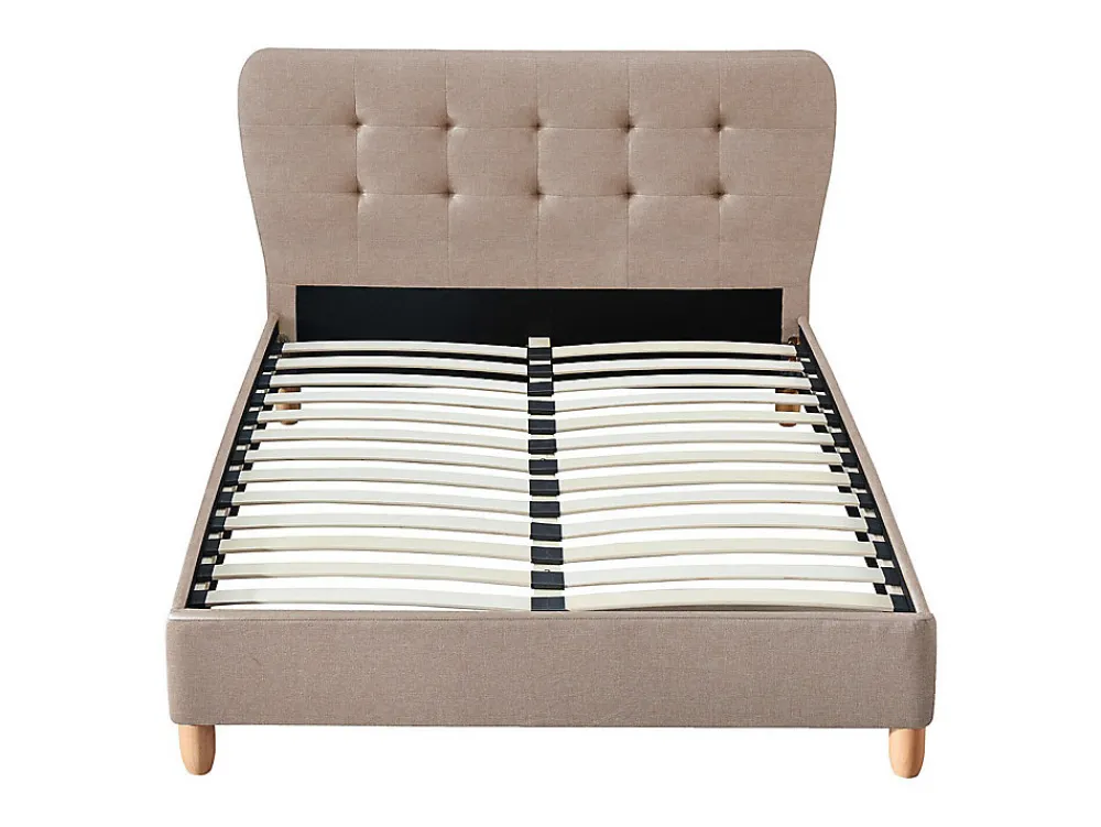 Lit 160 x 200 cm avec tête de lit capitonnée - Tissu - Beige + Matelas - ELIDE>Vente-unique Best