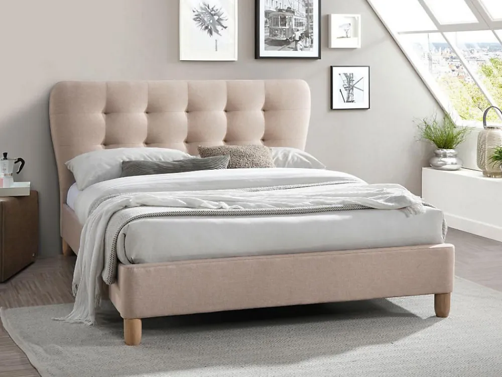 Lit 160 x 200 cm avec tête de lit capitonnée - Tissu - Beige + Matelas - ELIDE>Vente-unique Best