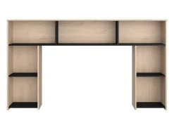Lit 140 x 190/200 cm avec tête de lit et rangements - Coloris : Naturel et noir + Sommier - KINSELIA><noscript><img width=