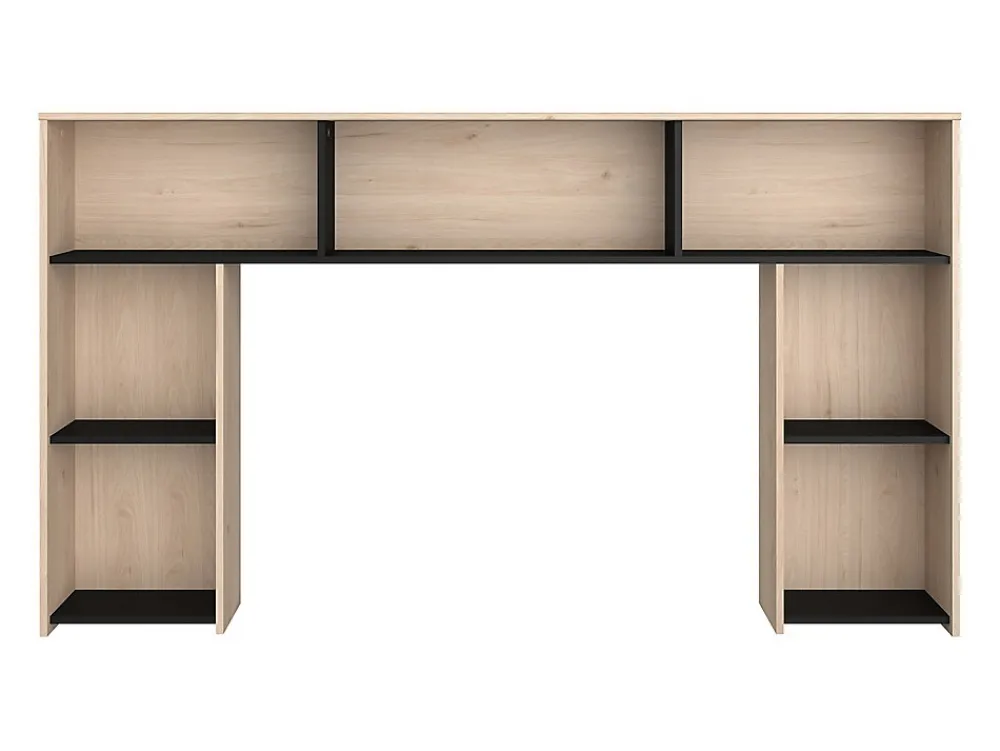 Lit 140 x 190/200 cm avec tête de lit et rangements - Coloris : Naturel et noir + Sommier - KINSELIA>Vente-unique Best