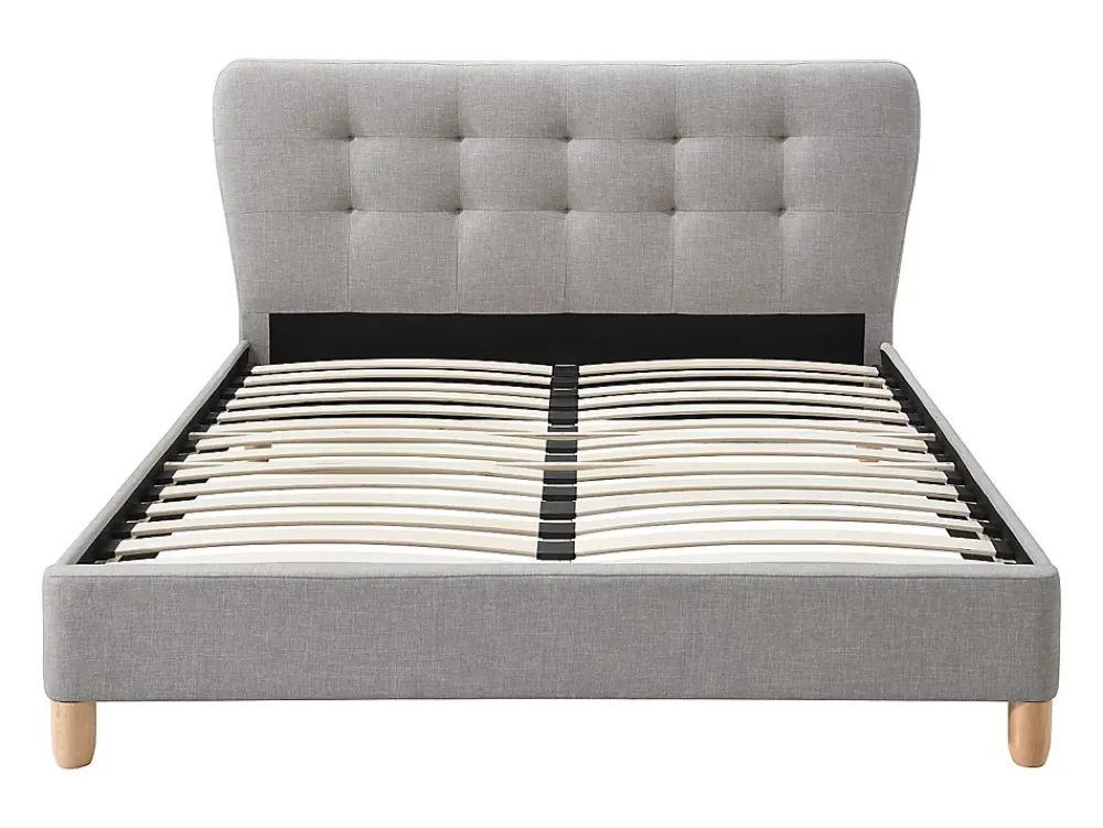 Vente-unique Lit 140 x 190 cm avec tête de lit capitonnée - Tissu - Gris + Matelas - ELIDE* Lit Double