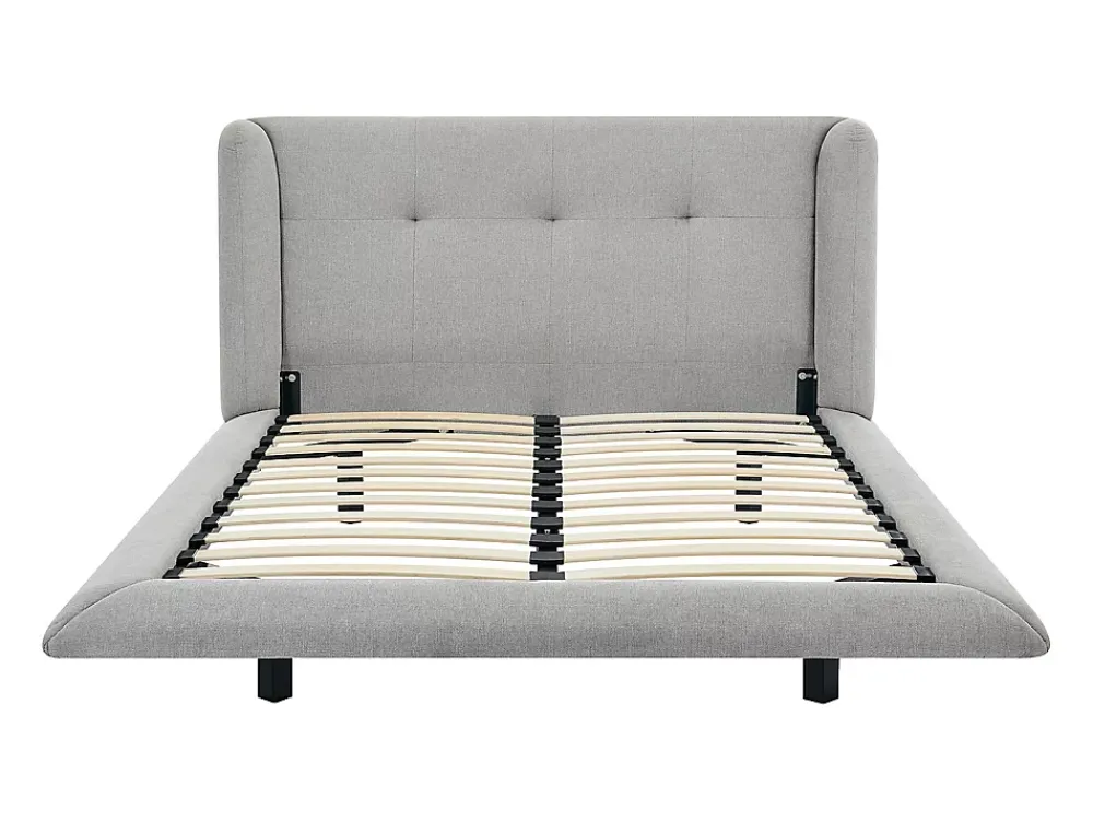 Vente-unique Lit 140 x 190 cm avec tête de lit capitonnée - Tissu - Gris clair - PENAVI* Lit Double