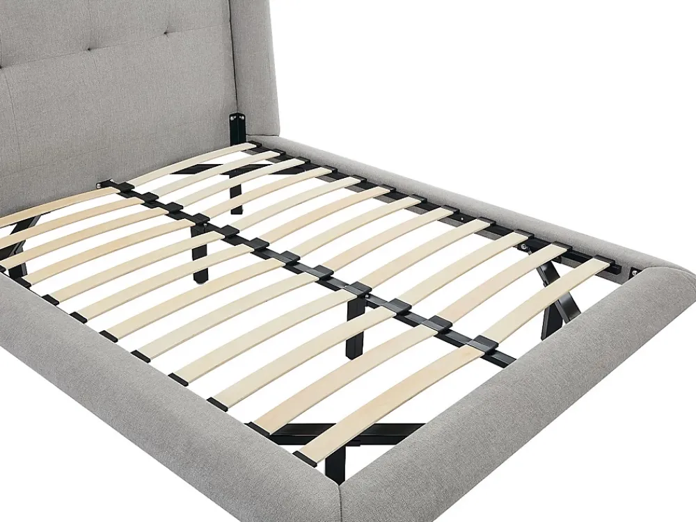 Vente-unique Lit 140 x 190 cm avec tête de lit capitonnée - Tissu - Gris clair - PENAVI* Lit Double